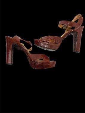 Frye Brown Samatha Seam Leather Ankle Crisscross Peep-Toe Heels